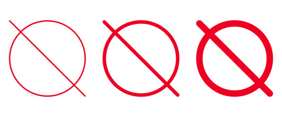 Set of red “No” sign. No prohibition symbol