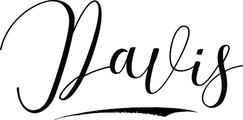 Davis -Male Name Cursive Calligraphy on White Background