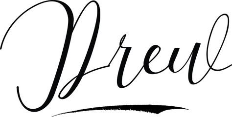 Drew -Male Name Cursive Calligraphy on White Background