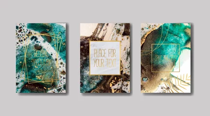 Gordijnen  liquid marble with gold. flyer, business card, flyer, brochure, poster, for printing. trend vector © chikovnaya
