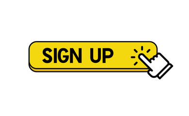 Sign up button with hand clicking icon.