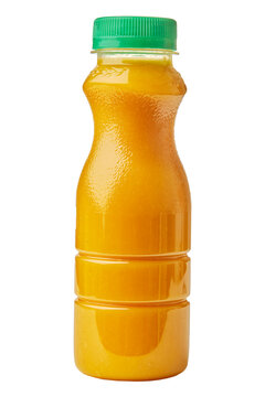 Bottled fruit juice isolated over white background Close up