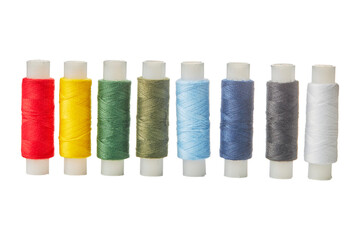 Set of colorful spools of thread Close up