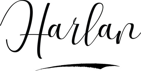 Harlan -Male Name Cursive Calligraphy on White Background