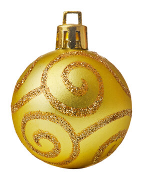 Golden Christmas ball hanging on white background isolated