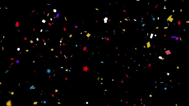 Colorful isolated confetti particles Explosions popper falling 4k Animation. Alpha Matte Channel Green Screen Background. birthday, anniversary, new year, Party, event, Invitation, Diwali, Wedding,