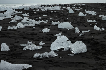 Islande, Plage de diamants, sable volcanique, Jökulsárlón