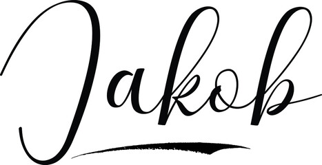 Jakob -Male Name Cursive Calligraphy on White Background