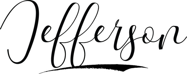 Jefferson -Male Name Cursive Calligraphy on White Background