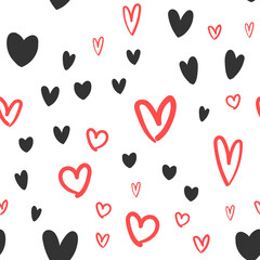 Heart doodles texture. Hand drawn valentine's day pattern. Hearts background.