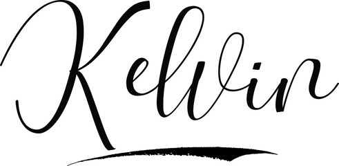 Kelvin -Male Name Cursive Calligraphy on White Background