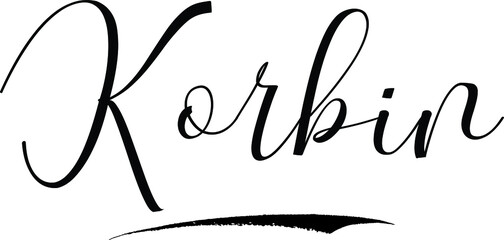 Korbin -Male Name Cursive Calligraphy on White Background