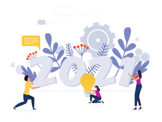 Teamwork. 2021 year. vector flat illustration