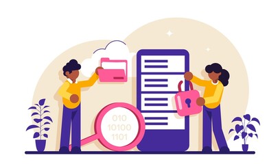 Data analytics manage. Database developer and administrator working. Big data job, database developers, careers in big data concept. Modern flat illustration.