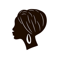 African woman, silhouette. Vector illustration, isolated on a white background.