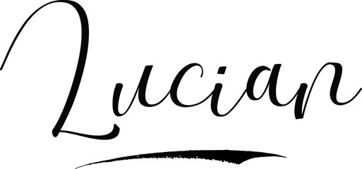 Lucian -Male Name Cursive Calligraphy on White Background