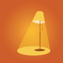Floor lamp lighting. Torchere isolated on a orange background.