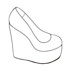 High-heeled shoes. Hand drawn vector illustration, isolated on a white background.	