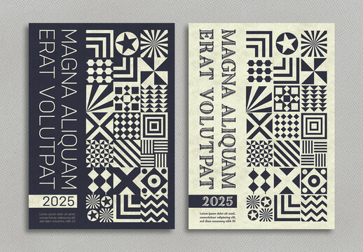 Vintage Monochrome Poster Design Layout with Abstract Geometric Patterns