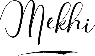 Mekhi -Male Name Cursive Calligraphy on White Background