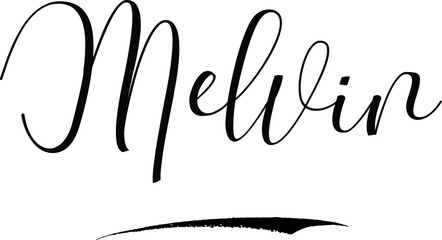 Melvin -Male Name Cursive Calligraphy on White Background