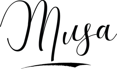Musa -Male Name Cursive Calligraphy on White Background