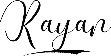 Rayan -Male Name Cursive Calligraphy on White Background