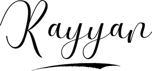 Rayyan -Male Name Cursive Calligraphy on White Background
