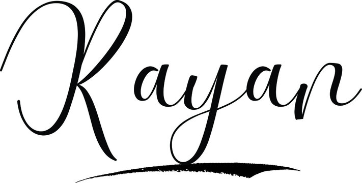Rayan -Male Name Cursive Calligraphy on White Background