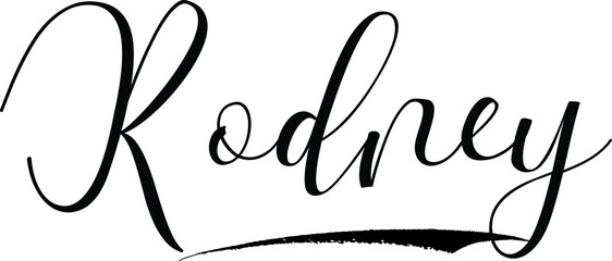 Obraz premium Rodney -Male Name Cursive Calligraphy on White Background
