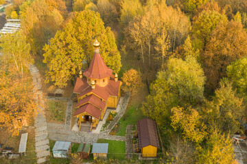 Aerial view of the Church of Alexander Nevsky in Lianozovo, Moscow