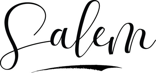 Salem -Male Name Cursive Calligraphy on White Background