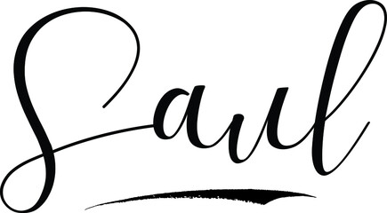 Saul -Male Name Cursive Calligraphy on White Background