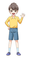 笑顔で立ちポーズをとる家族＿息子