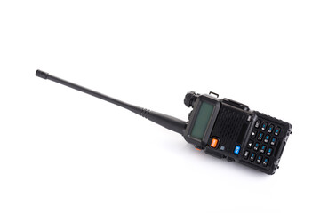 Black walkie-talkie Radio communication device isolated on white