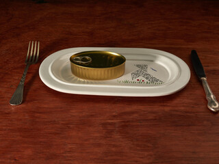 Still life of canned food in different types of cans