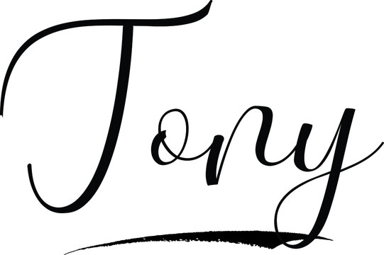 Tony -Male Name Cursive Calligraphy on White Background