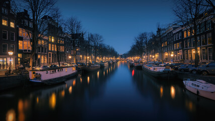 Evening view over the Keizersgracht canal in Amsterdam