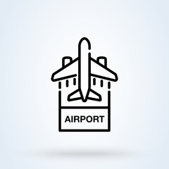 Airport or airplane sign line icon or logo. Flight, terminal concept. Plane, aircraft location vector linear illustration.