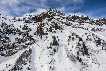 view of the winter mountains from the slopes of Elbrus