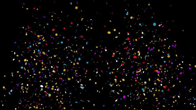 Colorful isolated confetti particles Explosions popper falling 4k Animation. Alpha Matte Channel Green Screen Background. birthday, anniversary, new year, Party, event, Invitation, Diwali, Wedding,