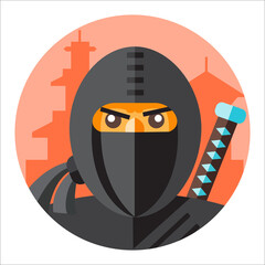 ninja logo icon, a ninja with a sword and only eyes are visible, ninja samurai sword, ninja china Towne © Iftikhar alam
