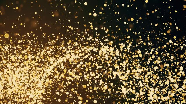 Abstract background with moving Golden Glitter flicker particles Loop Backdrop of bokeh Animation. Abstract motion shining gold particles stars sparks wave movementSuper Slow Motion.