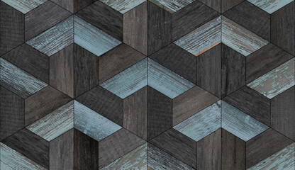 Old rough wooden surface. Dark weathered wood texture for background. Seamless wooden wall with geometric pattern. 
