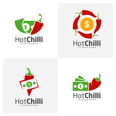 Set of Money Chili logo design vector template, Red Chili Illustration, Symbol Icon
