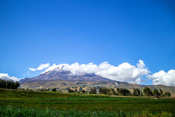 panorama view of the mighty volcano chimborazo in ecuador