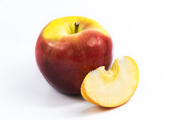 Red apple with a slice photo for the menu, fruits on a white isolated background