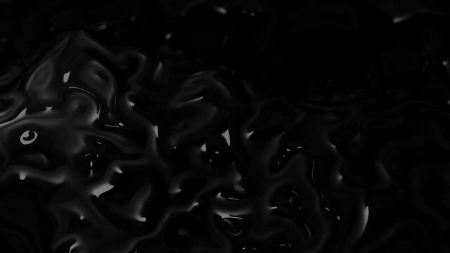 Abstract fluid loop background, unknown extraterrestrial black material slowly flowing, slow black waves animation texture, 3d rendering