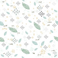 Seamless Pattern with hand drawn flying leafs. Scandinavian Style.