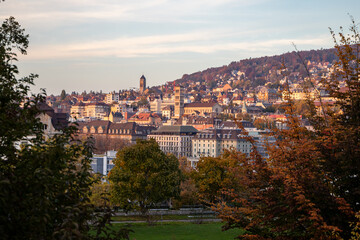 Fototapeta na wymiar Zurich view in the Autumn seen from Lindenhof Switzerland